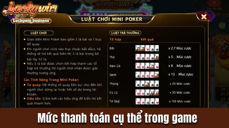 Mức thanh toán cụ thể trong game